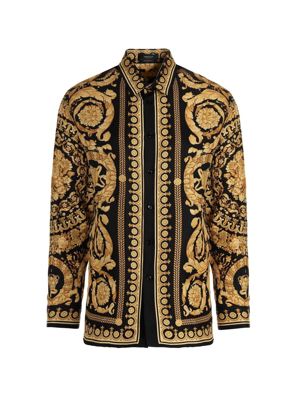 Versace Black & Gold Barocco print Silk Shirt